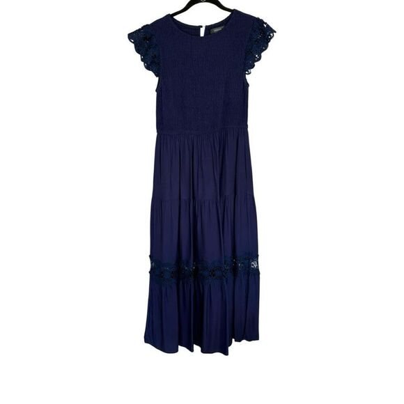 ZESICA Casual Lace Flutter Sleeve A Line Midi Or Maxi Dress Size Medium Blue - Picture 3 of 9
